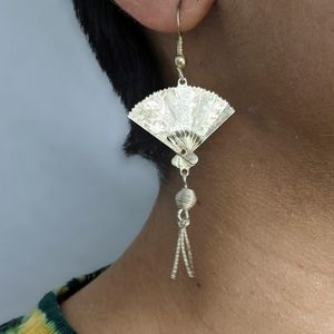 vintage silver folding fan earrings